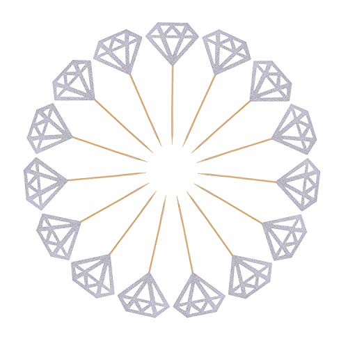 50 Pack Cupcake Toppers Silver Glitter Diamond Cakes Toppers Cupcake Decor Party Cake