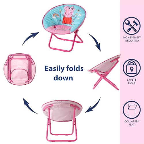 Idea Nuova 19” Folding Saucer Chair for Bedroom, Playroom, or TV Room, Toddler Chair with Foldable Metal Frame, Portable & Comfortable,Ages 3+,Peppa Pig by Idea Nuova - Used condition - Image 4
