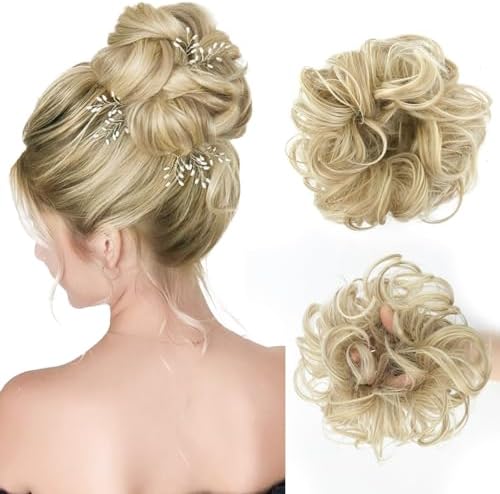 Vlasy Messy Bun Hair Piece for Women,Curly Wavy Hair Scrunchies Bun Extensions Hairpieces,Synthetic Hair Chignons Accessories Updo for Girls(18/22#,60g)