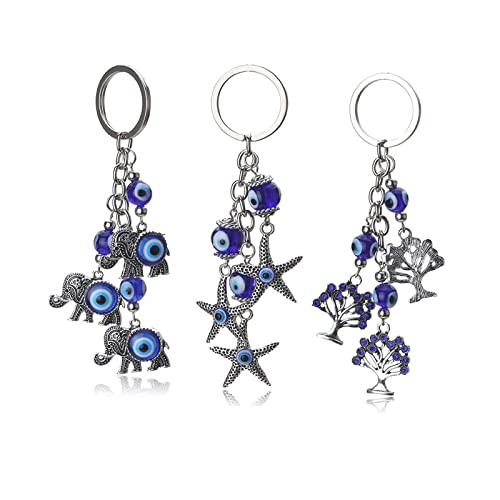 3 Stücke Blaue Augen Schlüsselanhänger, Evil Eye Wandbehang, Keychain Charm, Gelten Taschen Rucksack Deko(Blau) Cover