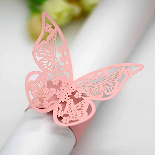Lavandi 100Pcs 3D Butterfly Paper Napkin Rings Weddings Party Serviette Table Decoration Restaurant (Pink) #TOP1