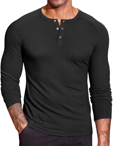 COOFANDY Men's Muscle T-Shirt Slim Fit Long Sleeve Henley Shirts Casual Gym Workout Athletic Tee Shirts