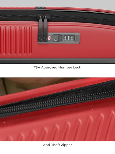 Image of EUME Aerotop Checkin Trolley Bag Medium | Space Saving Top Open Suitcase | Expandable Hardshell Polycarbonate Luggage | TSA Lock, Anti Theft Zipper, Super Silent Wheels | 78L Carmine Red