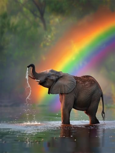 Kit de broderie de perles éléphant arc-en-ciel 50x60cm pour adultes