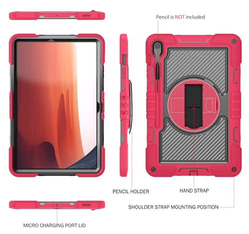 Coque Samsung Tab S10 FE Plus antichoc silicone rouge et noir avec bandoulière