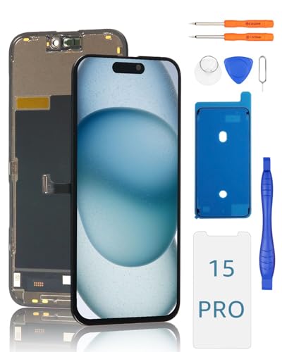 Yodoit Display für iPhone 15 Pro LCD Display Ersatz 6 1 Zoll 3D Touch Digitizer Montage Glas Bildschirm Touchscreen Ersatz mit Reparatursatz Kompatibel für Modell A2848 A3101 A3104 A3102