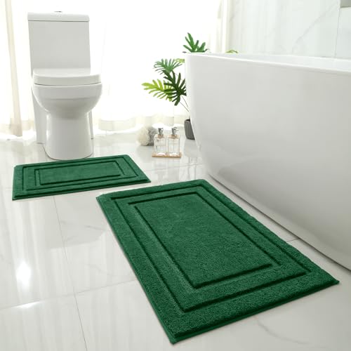 HOMEIDEAS Bathroom Rugs Sets 2 Piece Super Soft and Absorbent Non Slip Microfiber Machine Washable Bath Mat Set (20 x 32 + 16 x 24 Dark Green)
