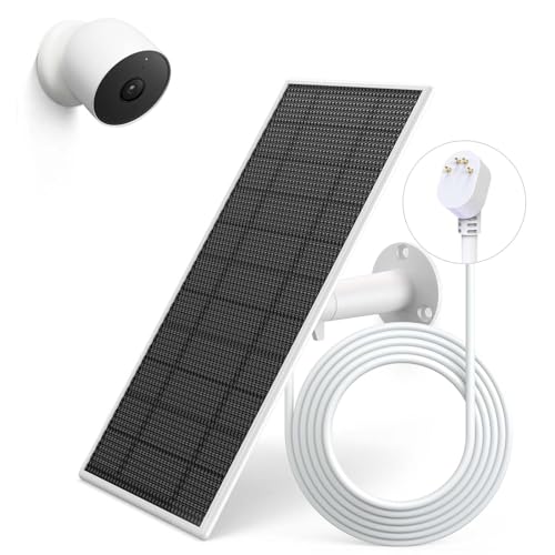 Google Nestカメラ用ソーラーパネル、アップグレードされたGoogle Nest Cam屋内&屋外用ソーラー充電器(バッテリーバージョン)、IP65防水と13.1フィートの高速充電ケーブル付きの柔軟なソーラーパネル