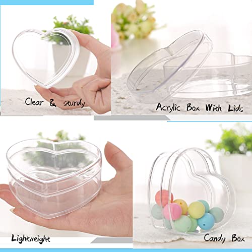 Heart Shaped Box 3Pcs 3.35X2.95X1.57 Inch Clear Acrylic Heart Candy Box Bridesmaid Proposal Ring Holder Heart-Shaped Cube Crystal Jewelry Display Boxes With Lid For Wedding Birthday Easter Gift #TOP2