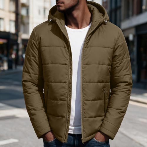 Mens Puffer Jacket with Hood Lightweight Long Sleeve Warm Winter Coats - image 2