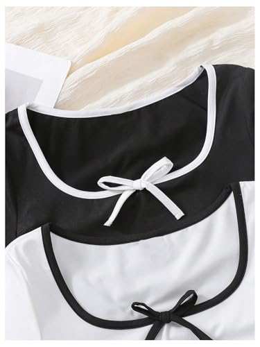 Girl's 2 Packs Bowknot Short Sleeve T Shirts Contrast Binding Ruched Scoop Neck Summer Tee Top4
