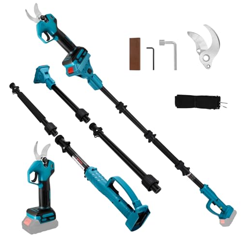 Troncarami a batteria con asta telescopica 2m compatibile con Makita 18V batteria (senza batterie), forbici senza spazzole con 2 marce, display digitale, 30mm diametro taglio, pietra affilatrice, lame
