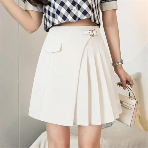 Women's High Waist Pleated Mini Office Lady Solid Color A-Line Irregular Skirts2
