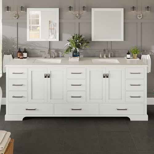 Eviva Storehouse Double Sink Bathroom Vanity White - 84 inch