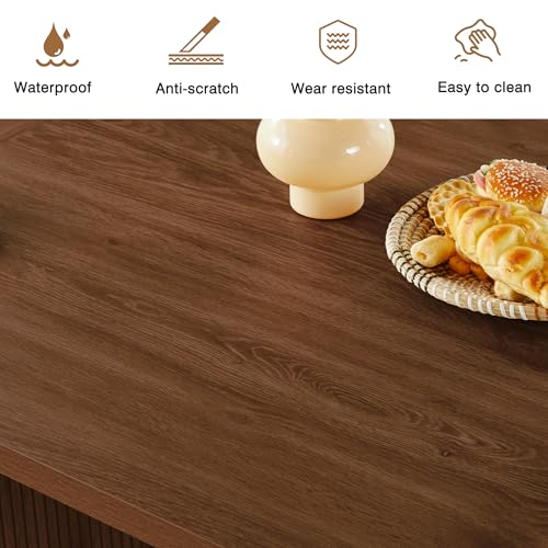 70.8 Inch Oval Dining Table for 4-6 People, Kitchen Table with Wood Strip Base, Modern Farmhouse Round Dining Room Tables for Kitchen Living Room (Walnut) - Image 6