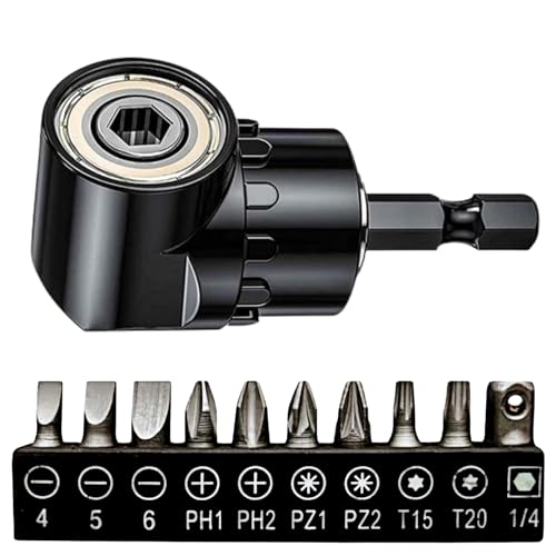 Taladro en ángulo recto de 105°,taladro en ángulo recto,Controlador de ángulo de acero en ángulo recto+10 puntas de destornillador Portapuntas angular multifuncional con puntas de destornillador