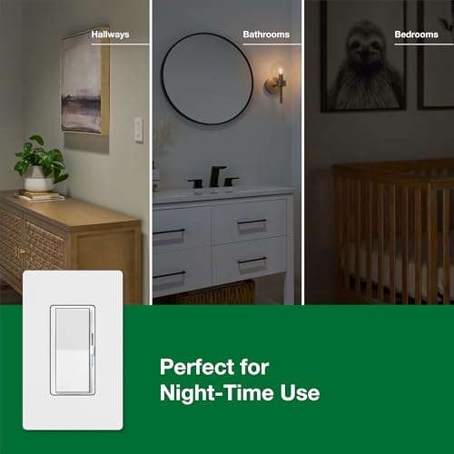 Image of Lutron Diva LED+ Dimmer Switch with Night Mode for Bathrooms, Paddle Dimmer Switch for Dimmable LED Bulbs, UL Listed, Single-Pole /3-Way, No Neutral Wire Required, White (DVCLN-153PG-WH)