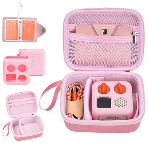 Image of YouKnow Hard Case and Silicone Cover for Yoto Mini Player, Kids Audio Music Accessory with Card Case Holder for up to 10 Cards (Pink)