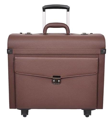 A1 FASHION GOODS Valise à roulettes en simili cuir, 4 roues, taille cabine double verrouillage, sac de voyage d'affaires Aero, marron, L, Pilot Case Grande mallette de...