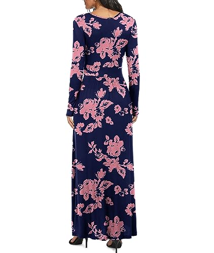 Image of LILBETTER Women Long Sleeve Deep V Neck Loose Plain Long Maxi Casual Dress