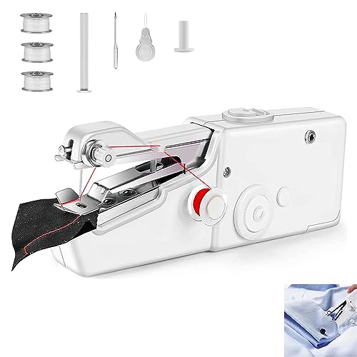 Joomouney Handheld Sewing Machine, Mini Sewing Machine, Cordless Portable Electric Sewing with Sewing Accessories for Beginners, Suitable for Clothing, Curtains, DIY Home Travel(White)