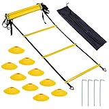 Bligo Speed Agility Training Equipment Set - Includes 23 ft Ladder with 4 Hooks, 10 Cones - Kit for Athletes, Football, Soccer, Basketball, Hockey, for Coordination, Footwork
