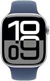 Apple Watch Series 10 (46mm GPS) Smartwatch with Silver Aluminium Case and Denim Sport Strap (M/L). Fitness Tracker, ECG App, Retina Display Always On - 2