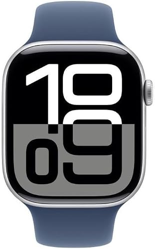 Apple Watch Series 10 (46mm GPS) Smartwatch with Silver Aluminium Case and Denim Sport Strap (M/L). Fitness Tracker, ECG App, Retina Display Always On - 2