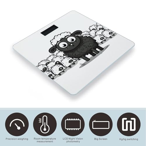 Báscula digital de baño con diseño de oveja blanco y negro miniatura 3