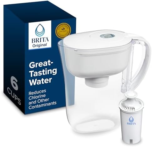 Brita Water Filter Pitcher for Tap and Drinking Water with 1 Standard Filter, Lasts 2 Months, 6-Cup Capacity, BPA Free, White