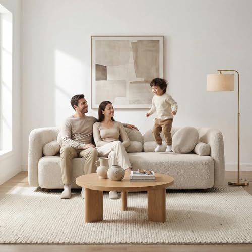 Image of 4PCS Sofa Set for Living Room, Boucle Sofa Set with 2 Loveseat Sofas and 2 Accent Chair, Minimalist Couch Set, 6 Seater Living Room Furniture Sets for Apartment Home Office (Beige)