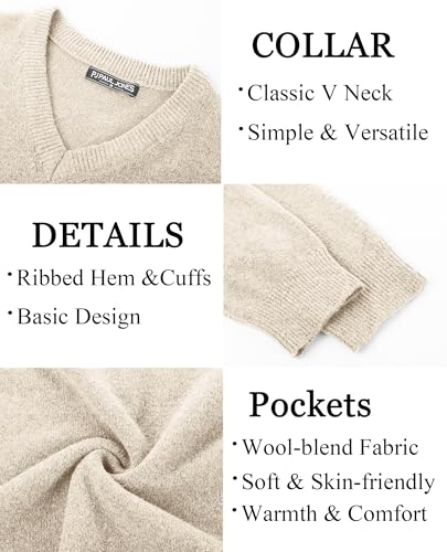PJ PAUL JONES Mens V Neck Pullover Lightweight Wool Blend Long Sleeve Knit Sweater4