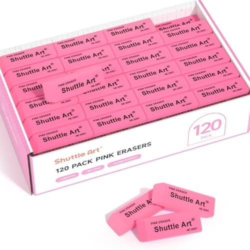 Pink Erasers, Shuttle Art 120 Pack Pink Erasers Bulk for School, Office, Latex-Free Soft Eraser for Kids, Teachers as School Supplies Pink120