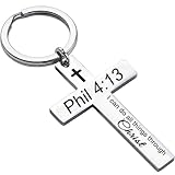 Schlüsselanhänger Christlich - Kreuz mit Bibelvers Gravur - Silberfarben (Philippians 4:13)