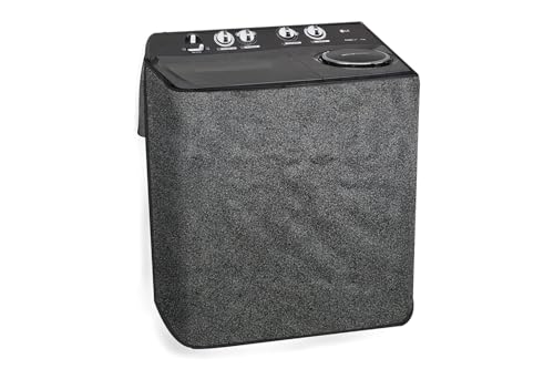 Image of The Furnishing Tree Waterproof and Dustproof PVC Washing Machine Cover Compatible for Voltas Beko 9 Kg Semi-Automatic Top Loading WTT90UHA /OK5B1B1S23, Sand Pattern Grey