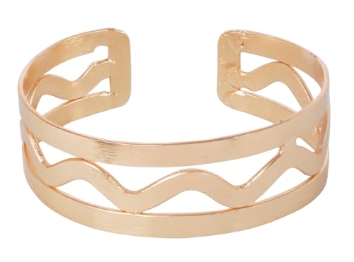 Image of Touchstone Indian Bollywood Desire Brass Base Exotic Workmanship Free Size Cuff Bracelet in Antique Gold Or White Or Copper Tone for Women.