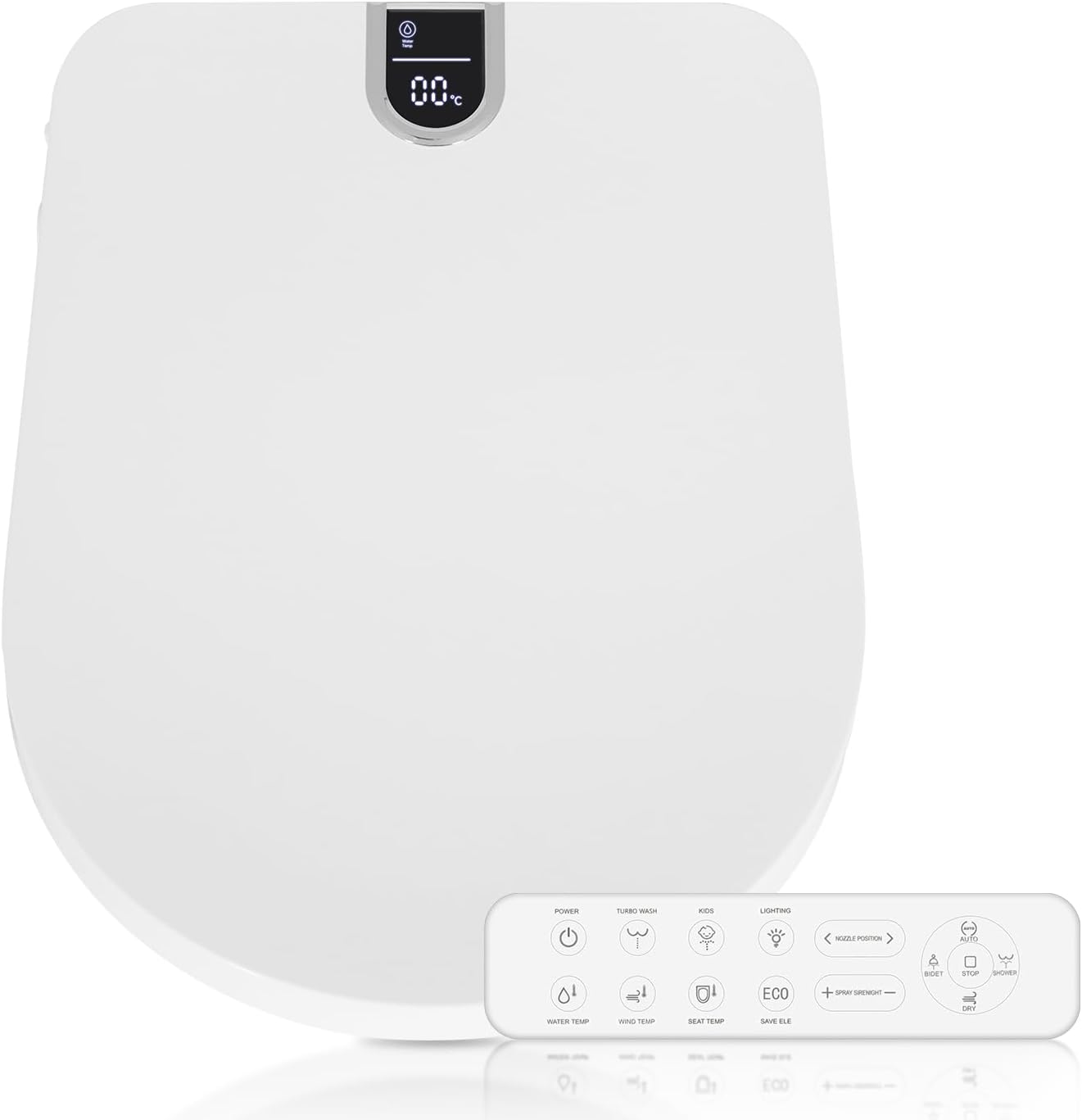 ARTETHYS Electronic Smart Bidet Toilet Seat with Warm Air Drying, Heated Seat Bidet with Remote Control Self-Cleaning Nozzle Adjustable Warm Water Power Saving, D/U Shape