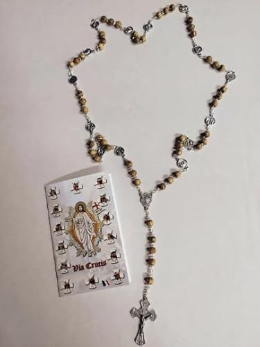 Miniatura 3 de Generico Artesacracaravaggio Rosario Della Via Crucis En Madera De Olivo Cm 62,5 24,60 Inches Con Instrucciones Y Oraciones, De Producción Artesanal Italiana