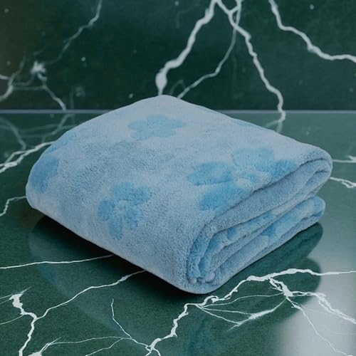 Image of HANKER Ultra Luxury Large /Full Size Plush Bath Towel | Dazzling Blue Colour Blossom Super, Very Soft On Skin, Luxurious Fabric, Pure Polyamide, 70x140cm, 500GSM