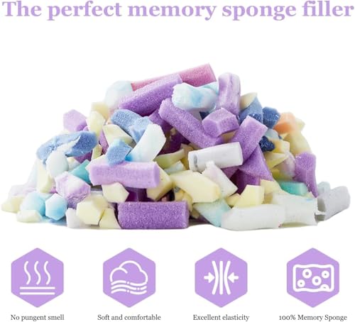 موتيم حشوة من الميموري فوم المبشور بوزن 5 باوند، حشو بين باج ناعم ومريح بالوان عشوائية، مناسب لمختلف الوسائد، سرير الكلاب، وسادة الاريكة، وسادة الظهر (43 × 18 × 18 سم/2.3 كغم)