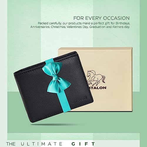 Estalon Real Leather Bifold Wallet For Men-Rfid Slim Bi Fold Wallets Front Pocket Minimalist Billfold Credit 9 Card Holder Id Window #TOP4