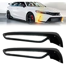 Switchback White/Amber LED Front Fog Lamp DRL Amber Sequential Turn Signal Light Compatible with Honda Civic Type R 2023 2024 2025 Replacement Front Bumper Trim