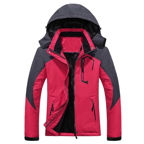 Generisch Chaqueta de forro polar de invierno, talla grande, actividades al aire libre, tiempo frío, ropa de senderismo, ropa de senderismo para hombre y mujer, Rojo sandía, M