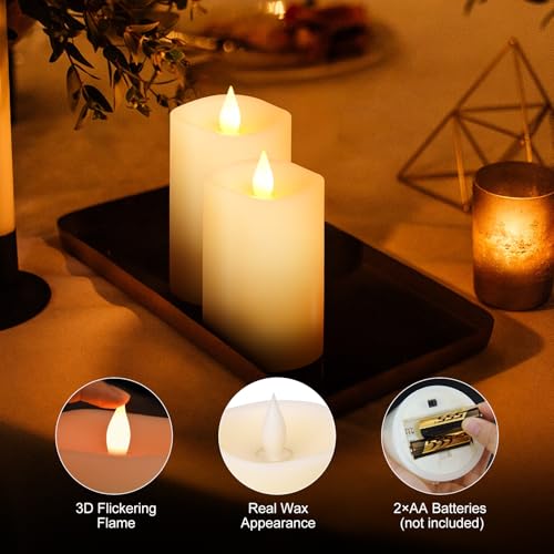 Image of 2PCS, 3 x 5 inches Flameless Candle with Remote Control, 3D Flickering Wick, Real Wax,with Timer,Battery Operated Candles,for Holiday Home Decor,Ivory