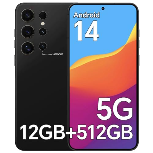 E24 Ultra Unlocked Phones with 5000mAh Battery,Android 14 Mobile Phone,Snapdragon 888 Smartphone Phone,12GB RAM+512GB ROM,48MP+108MP Camera, 3040 * 1440 HD 6.8'' Screen /5G/Dual SIM/GPS/WiFi,Black