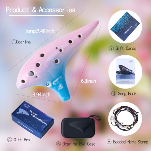 Image of inchOcean Notes inch 12 Hole Sweet Potato Ocarina Graceful Shape Pottery Ocarina in Alto C (Cyan Ice Crack)