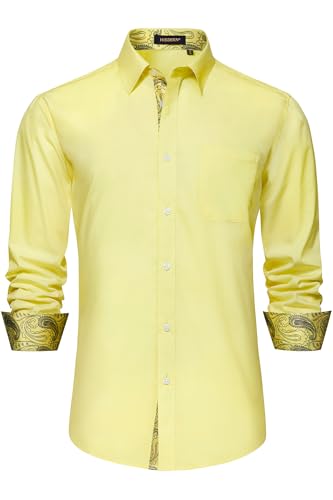 Image of HISDERN Mens Business Dress Shirts Long Sleeve Casual Button Down Shirt Formal Inner Collar Contrast Shirt for Men Wedding