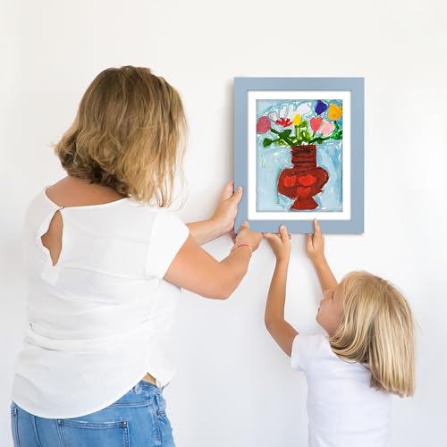 Image of Americanflat Kids Artwork Frame Changeable (Baby Blue) - Magnetic Door Holds 100 Art Pieces - 8.5x11 Letter Size Display with Mat or 10x12.5 Without Mat - My Mini Masterpiece (Pack of 8)