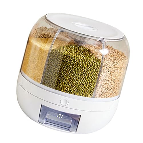 Recipiente de almacenamiento giratorio de 360 grados para alimentos secos, cubo de cereales con 6 compartimentos, caja dispensador de arroz, suministros de cocina