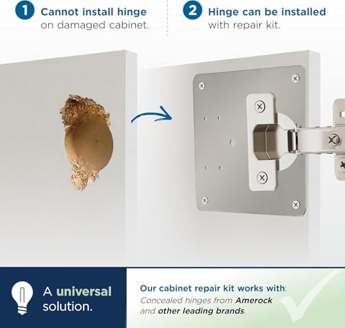 Image of Amerock 1 Pair Cabinet Hinge Steel Reinforcement Plate with Screws | Steel Cabinet Hinge Installation Repair Plate for Repairing Damaged Hinge Mounting Areas on Cabinet Doors and Frames